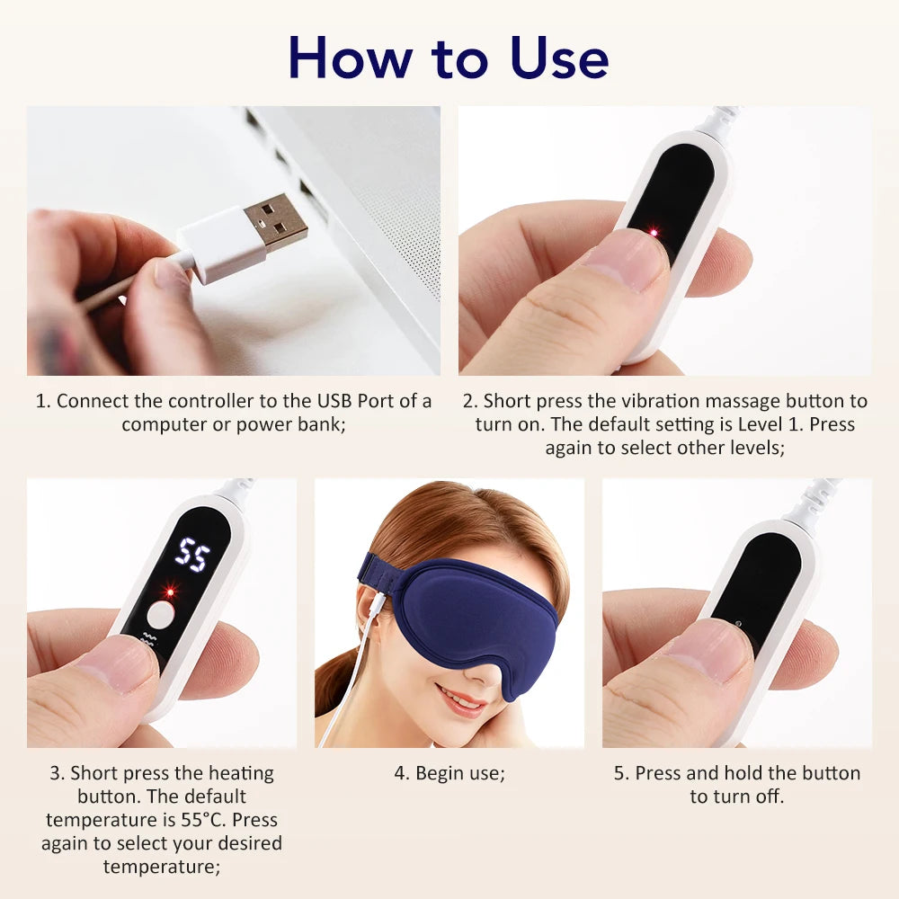 Heated Eye Masks For Dry Eyes 3D Rechargeable Adjustable Heat Massage Eyemask Relieve Eye Strain Office Home Sleeping Eyeshade