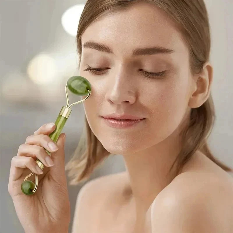 Rose Quartz Natural Jade Roller Massager Guasha Set Obsidian Amethyst Gouache Scraper Facial Lifting Massage Tools With Gift Box