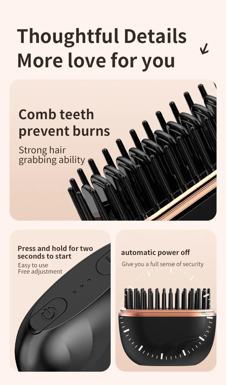 2026 New Mini Straightener Rechargeable Portable Hair Straightener Brush Anti-Scald Shell Cordless USB Charging Straighteners