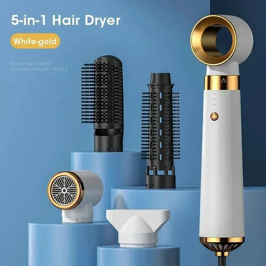 5-in-1 Hair Dryer with Straightener and Curler for Home Travel Salon Use, 110V/220V Negative Ion Fast Drying Styler Strong Wind