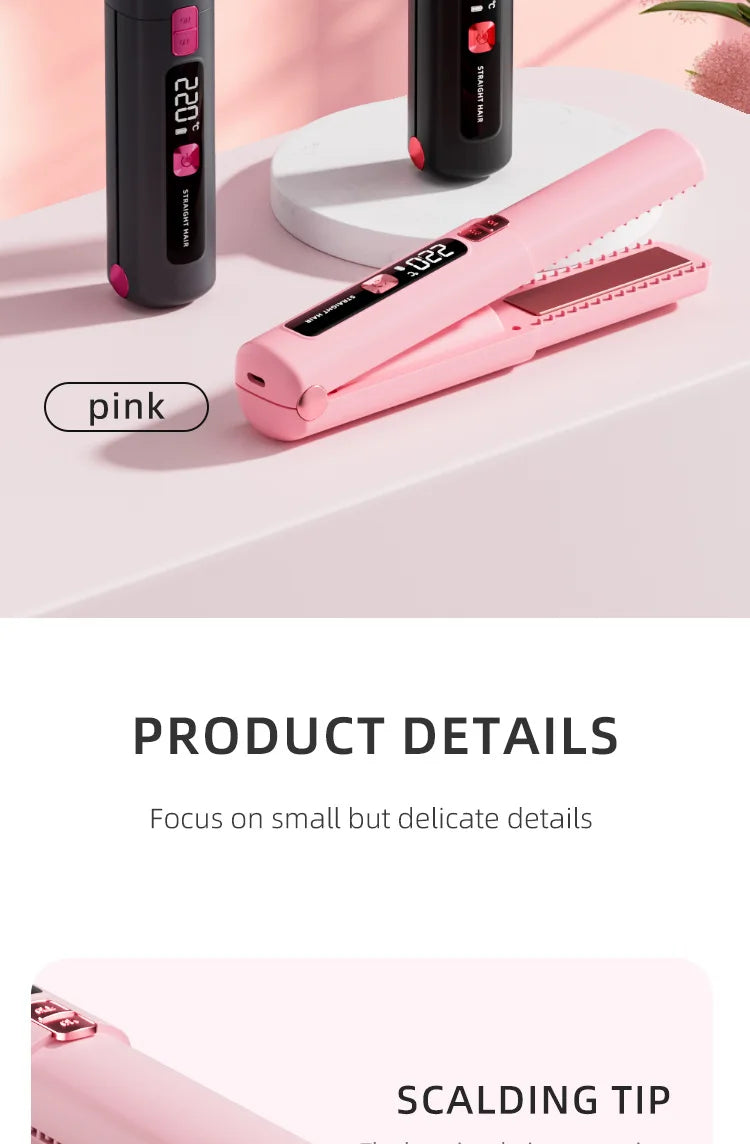 TINSOL New Mini Wireless Straightener Portable Curler, Multi-Function Professional Hair Styling Tool 6 Temperature Settings
