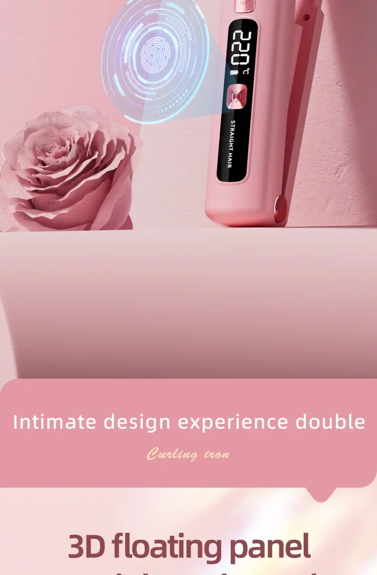 TINSOL New Mini Wireless Straightener Portable Curler, Multi-Function Professional Hair Styling Tool 6 Temperature Settings