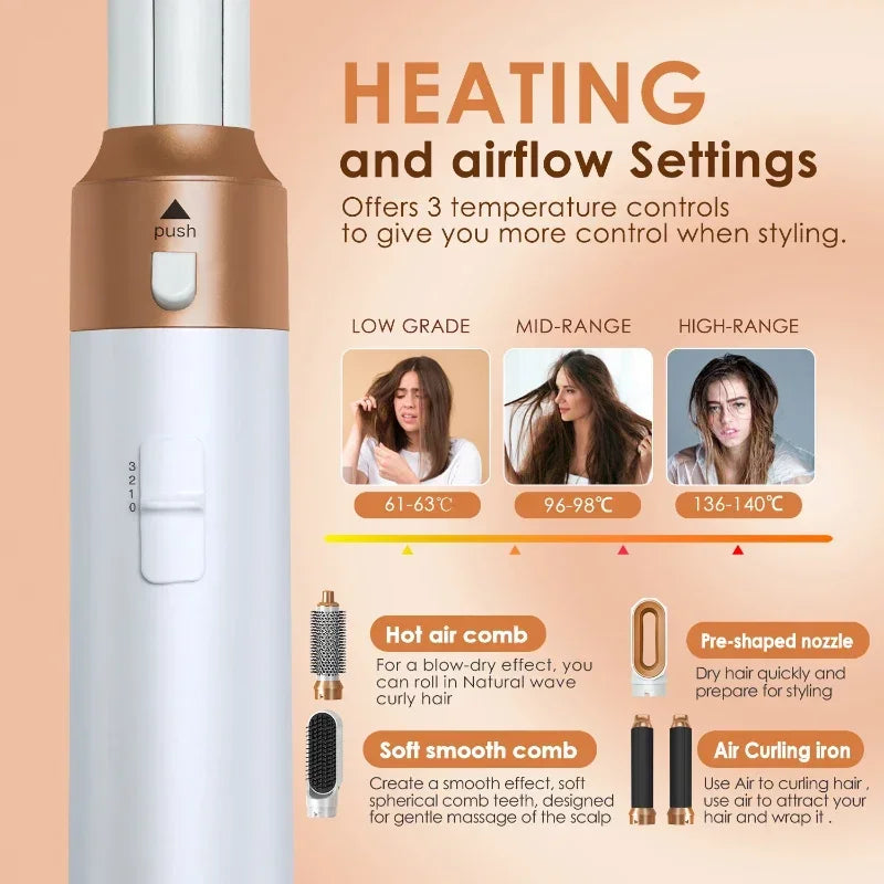 Hair Dryer 5-In-1 Electric Hair Comb Negative Ion Straight Curler Brush Blow Dryer Air Comb Removable Brush Kit Tool