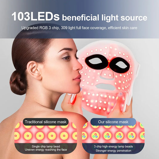 Silicone LED Mask Face With Neck 7 Colors LED Light Photon Therapy Anti Aging Rejuvenation Brighten Repair Skin Wireless Use