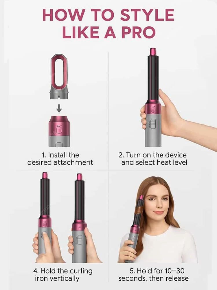5 In 1 Hair Dryer And Styler Kit With Professional Hot Air Brush Curling Iron Hair Straightener For Curling And Straightening