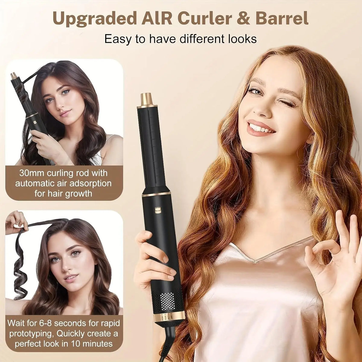 UKLISS 5 in 1 Blow Dryer Brush, Hair Dryer Brush Air Curler Air Curling Wrap Styler, Hot Air Brush Negative Ion Curler