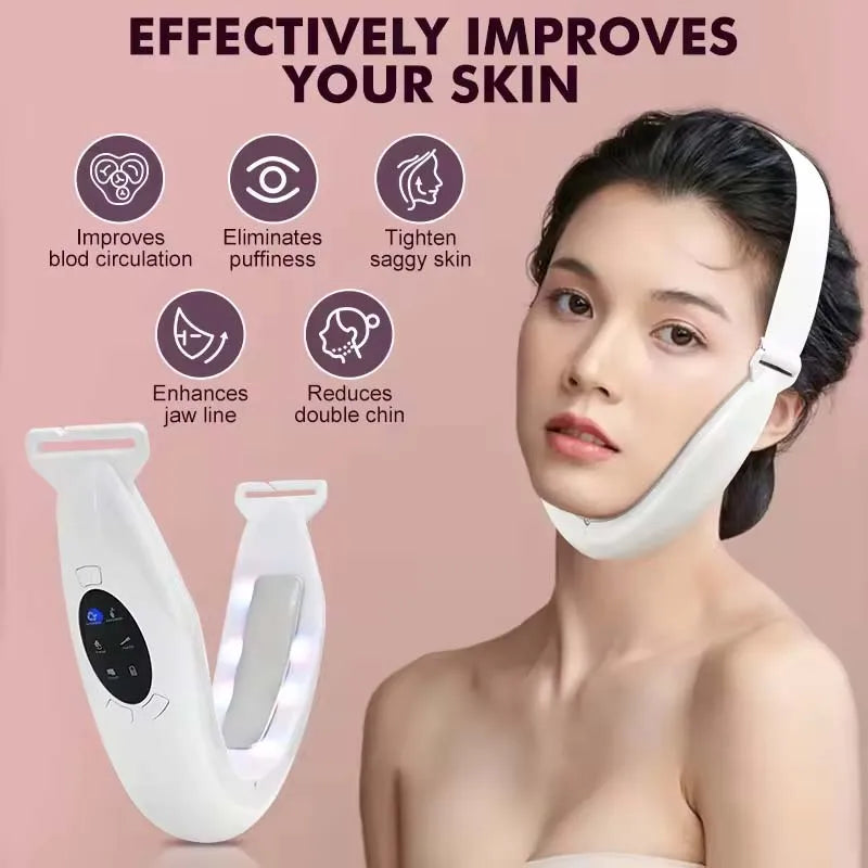 V Face Lifting Device LED Photon Therapy Vibration Facial Massager Face Slimming Double Chin Removal Lift Belt Skin Care