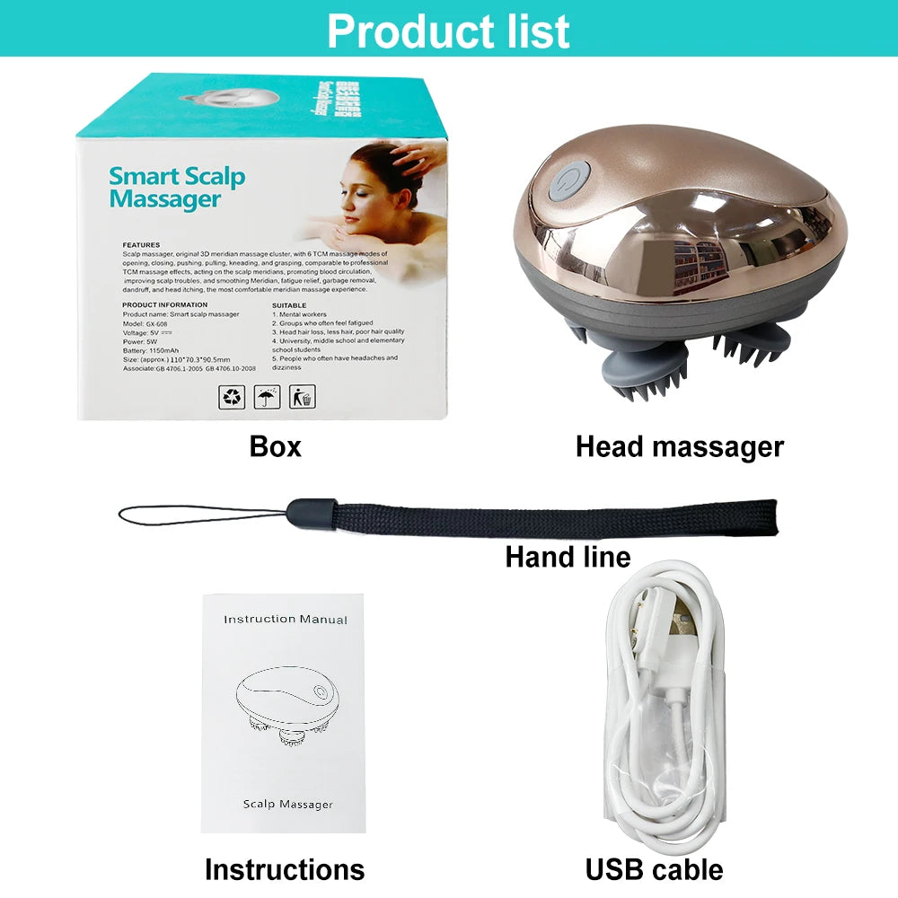 Electric Scalp Massager Silicone Head Scalp Kneading Vibration Device 6 Mode for Hair Growth Stress Relax Waterproof Massageador