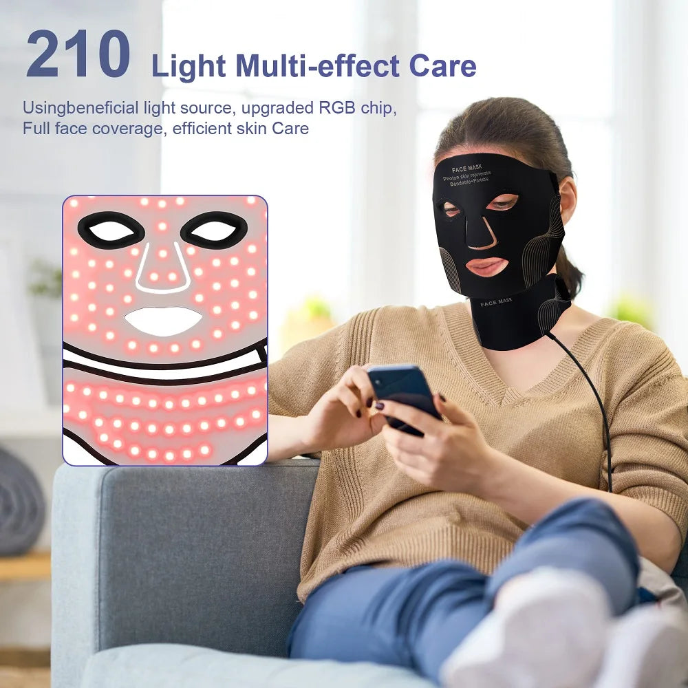 Silicone LED Mask Face With Neck 7 Colors LED Light Photon Therapy Anti Aging Rejuvenation Brighten Repair Skin Wireless Use