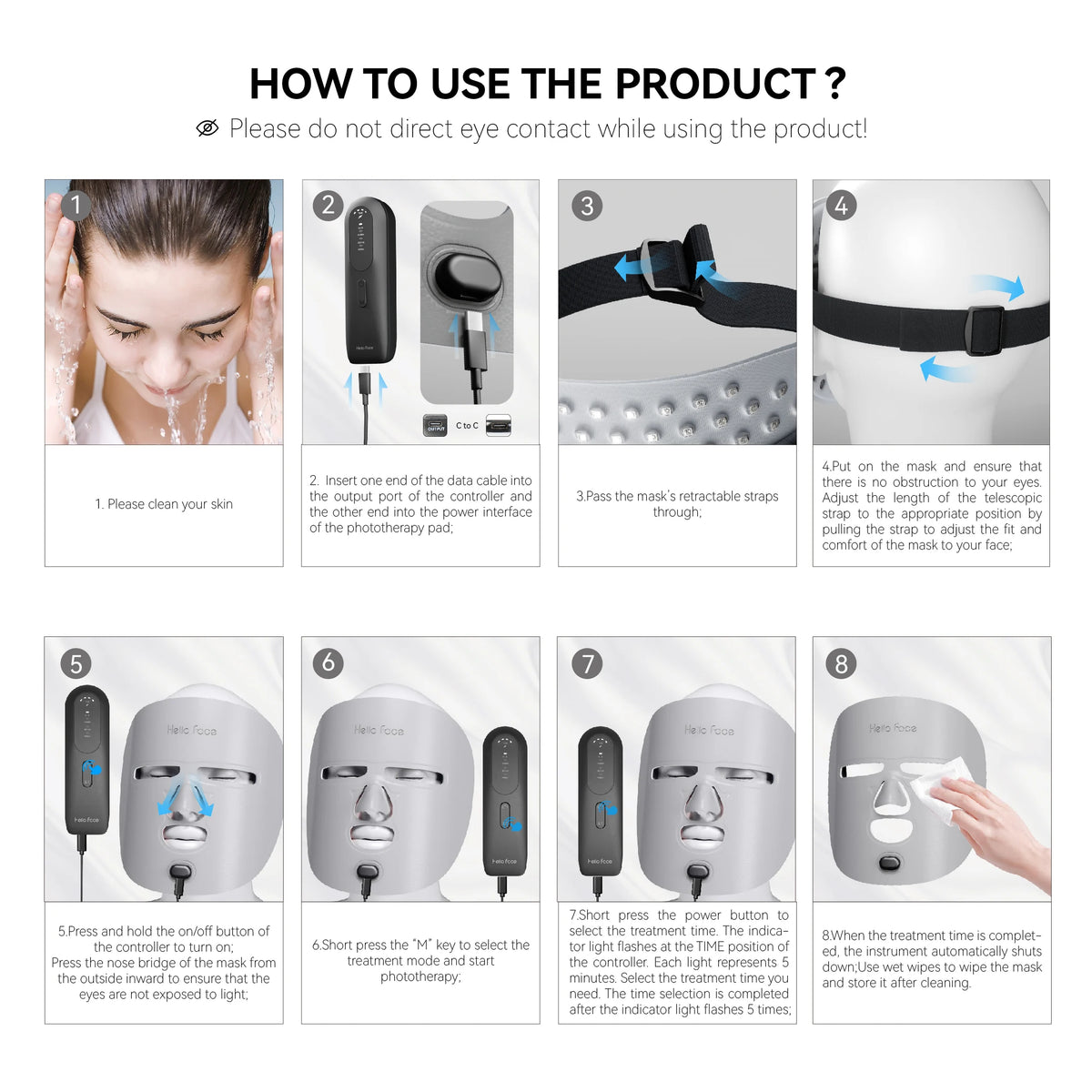 Hello Face 510K Wireless Near-Infrared and Red Light Therapy Facial Mask For Powerful Anti-ageing Professional Ultra-light Mask