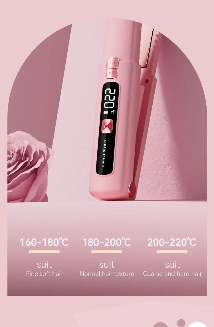 TINSOL New Mini Wireless Straightener Portable Curler, Multi-Function Professional Hair Styling Tool 6 Temperature Settings