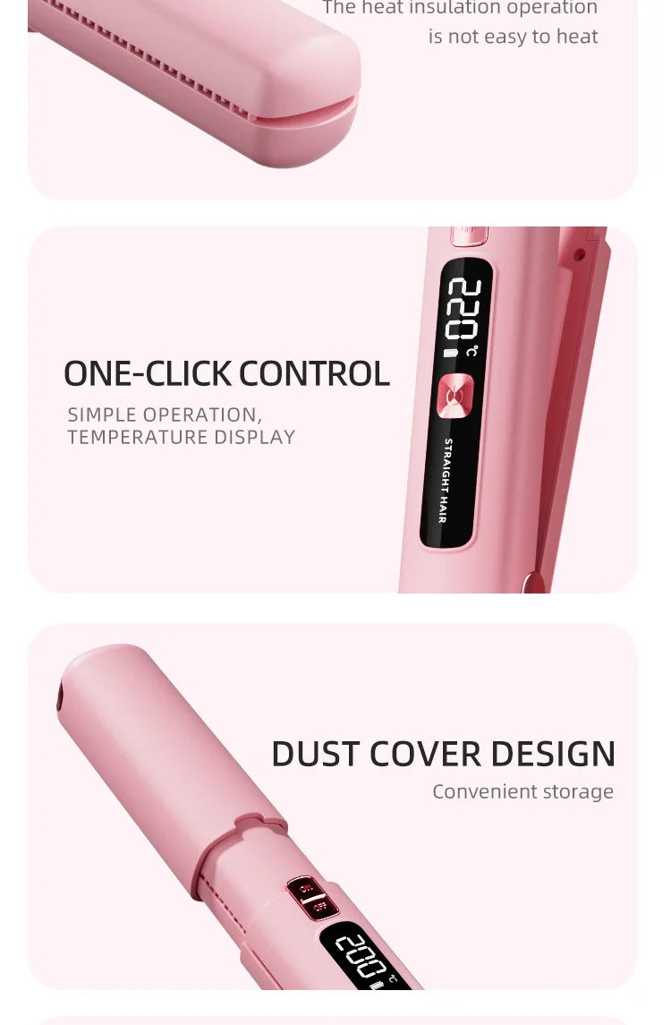 TINSOL New Mini Wireless Straightener Portable Curler, Multi-Function Professional Hair Styling Tool 6 Temperature Settings