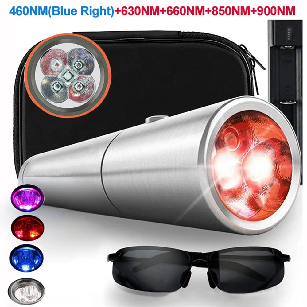 Blue & Red Light Therapy Device with 5 Wavelengths Near Infrared 900nm Light Therapy for Body Relief Acne Treatment Skin Health