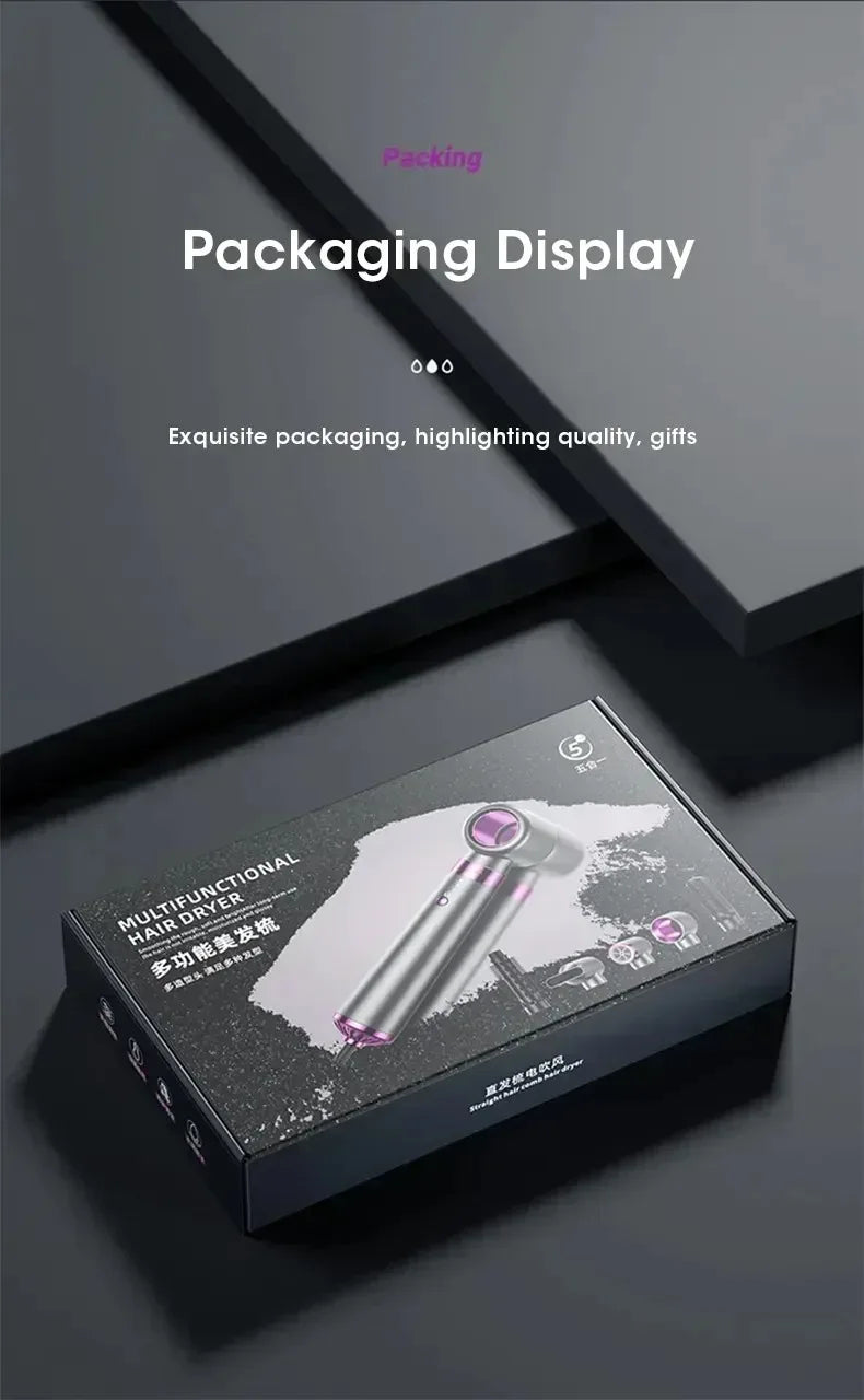 5-in-1 Hair Dryer with Straightener and Curler for Home Travel Salon Use, 110V/220V Negative Ion Fast Drying Styler Strong Wind