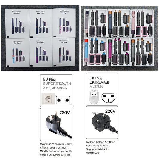 220V Hair Curler 6In1 Multi Hair Styler Curling Iron Hot Air Brush 20/30mm Auto-Curling Barrel Soft Straightening Brush HairDrye