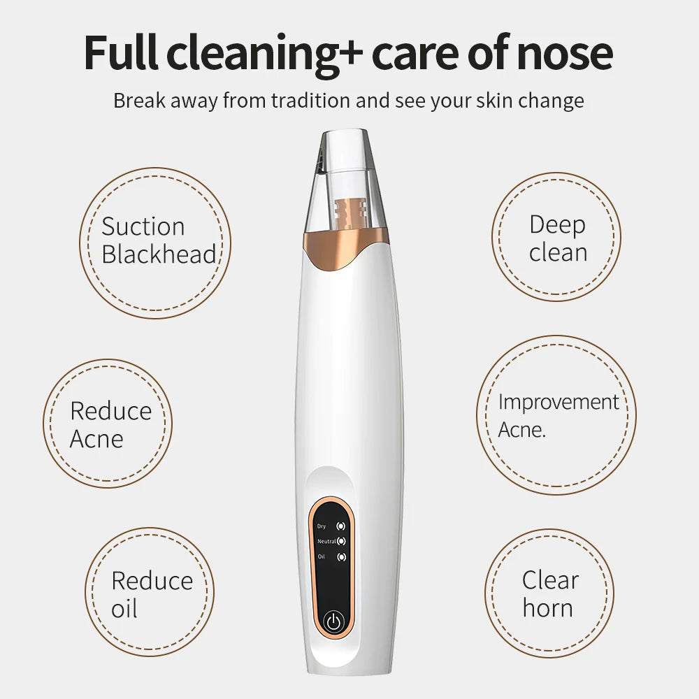 Blackhead Remover Facial Pore Cleaner 3 Suction Power Electric Pimple Acne Extractor Tool Face & Nose Whiteheads Vacuum Removal