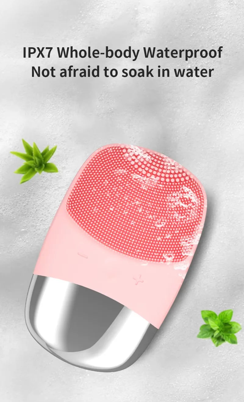 Square Electric Facial Cleansing Brush Silicone Rechargeable Introducer Beauty Device Ultrasonic Face Cleaning Massage Tool