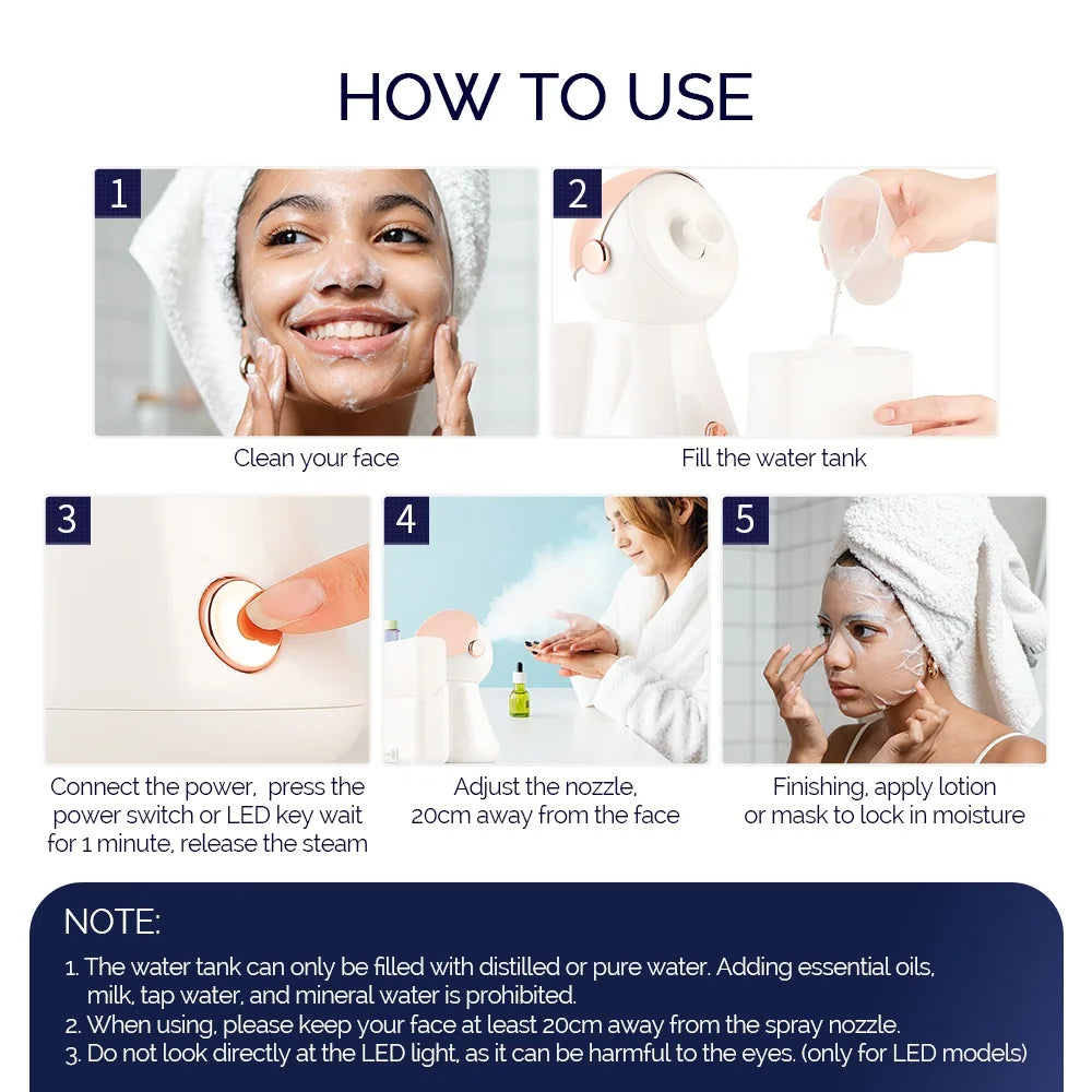 380ml Face Steamer Nano Spray Ionic Nebulizer Facial Vaporizer Hot Mist Hot Compress Skin Moisturizer Sprayer For Face Sauna SPA