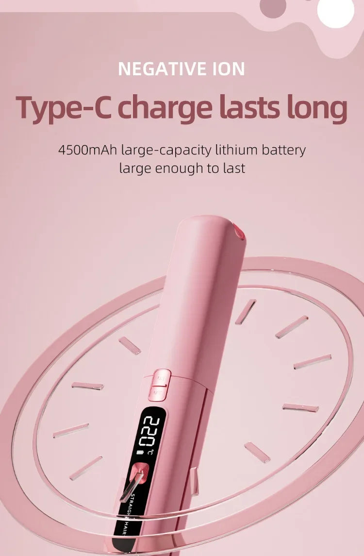 TINSOL New Mini Wireless Straightener Portable Curler, Multi-Function Professional Hair Styling Tool 6 Temperature Settings
