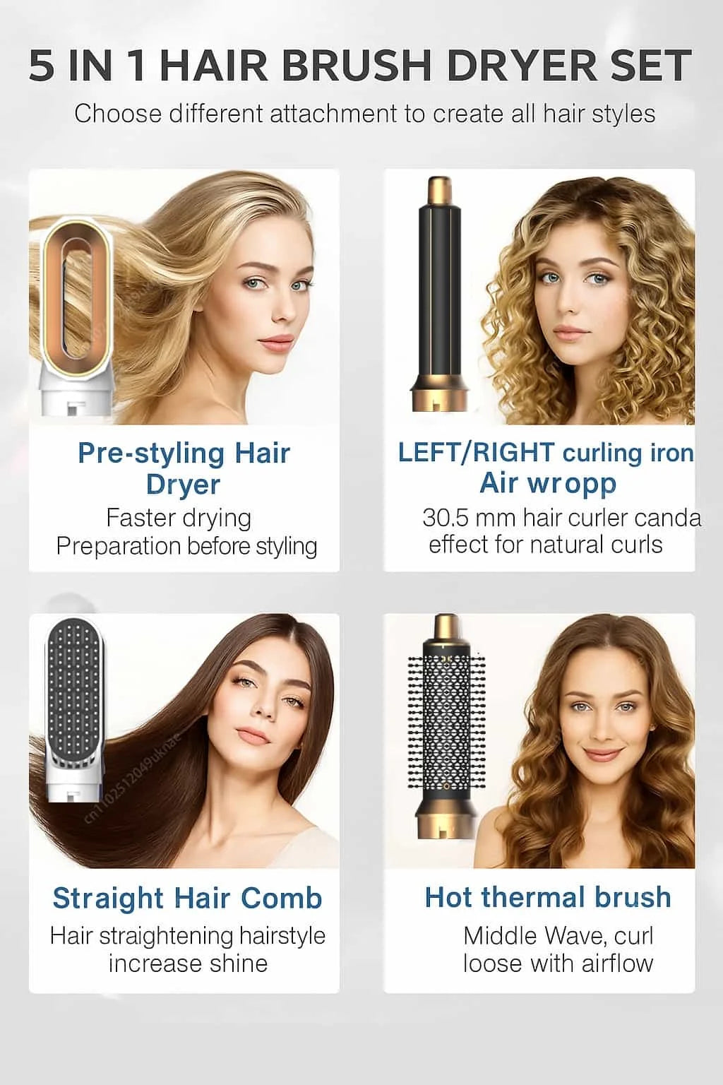 5 In 1 Hair Dryer And Styler Kit With Professional Hot Air Brush Curling Iron Hair Straightener For Curling And Straightening