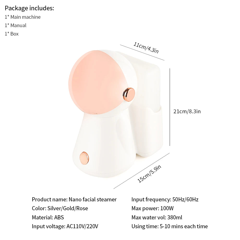 380ml Face Steamer Nano Spray Ionic Nebulizer Facial Vaporizer Hot Mist Hot Compress Skin Moisturizer Sprayer For Face Sauna SPA