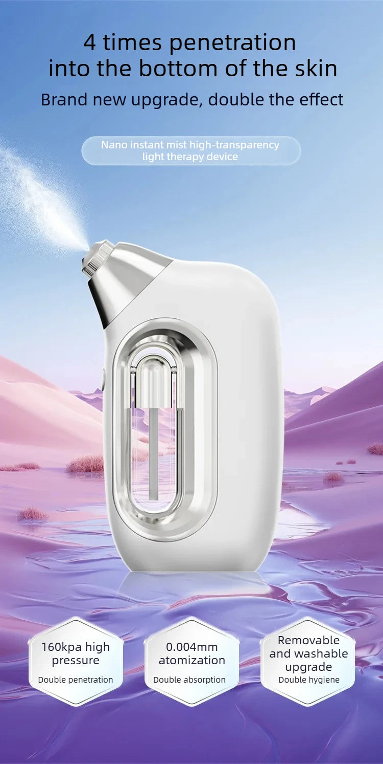 Handheld High Pressure Hydrating Facial Steamer Nano Ionic Mist Sprayer 5ml Detachable Essence Bottle Long-lasting Moisture Lock