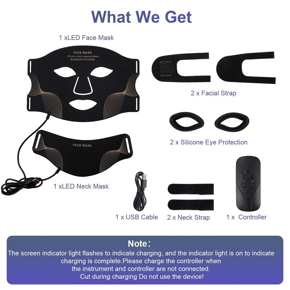 Silicone LED Mask Face With Neck 7 Colors LED Light Photon Therapy Anti Aging Rejuvenation Brighten Repair Skin Wireless Use