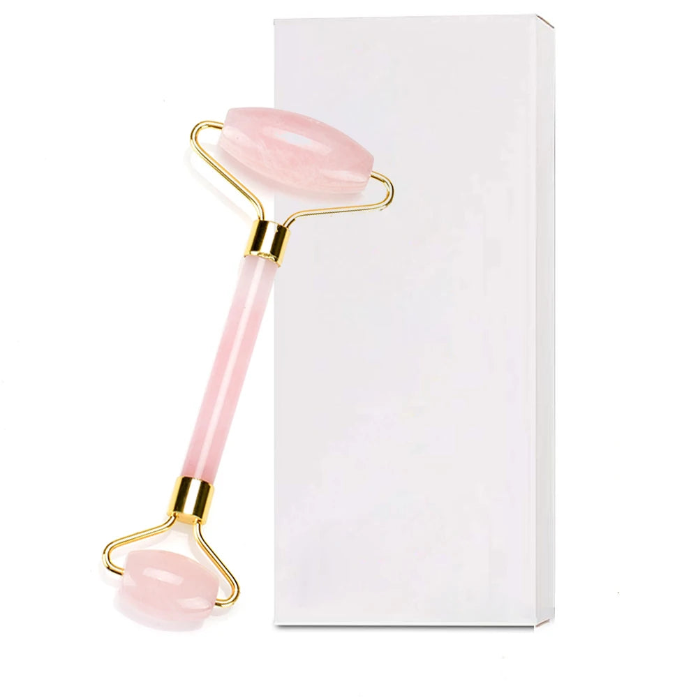 Natural quartz jade roller facial massager with guasha board Green Pink black kits for face neck roller massage