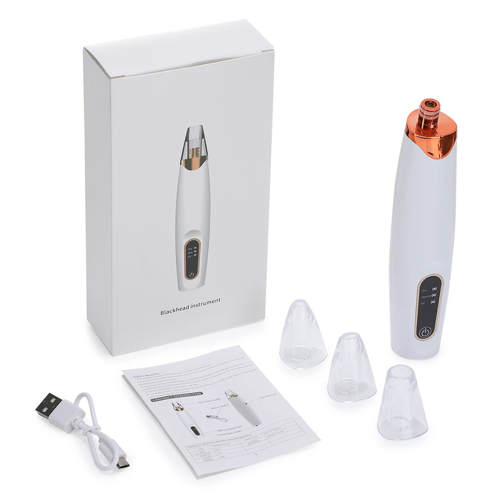 Blackhead Remover Facial Pore Cleaner 3 Suction Power Electric Pimple Acne Extractor Tool Face & Nose Whiteheads Vacuum Removal