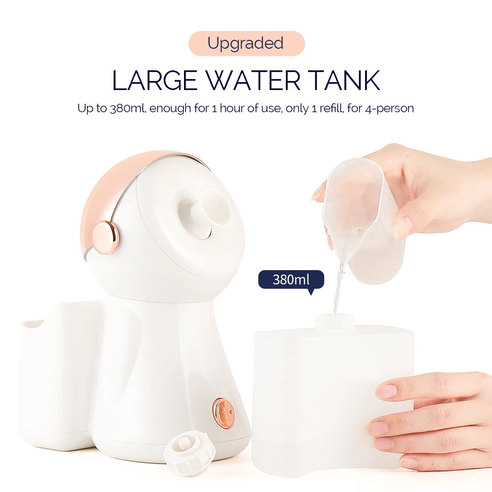 380ml Face Steamer Nano Spray Ionic Nebulizer Facial Vaporizer Hot Mist Hot Compress Skin Moisturizer Sprayer For Face Sauna SPA