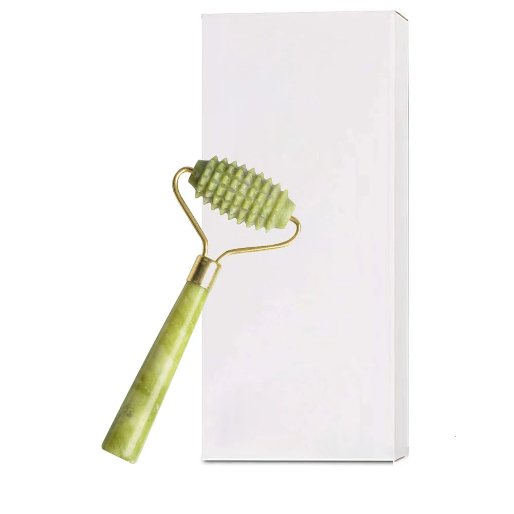 Natural quartz jade roller facial massager with guasha board Green Pink black kits for face neck roller massage