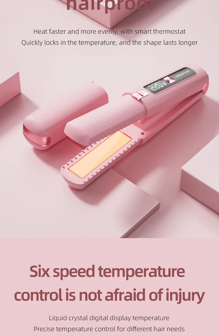 TINSOL New Mini Wireless Straightener Portable Curler, Multi-Function Professional Hair Styling Tool 6 Temperature Settings