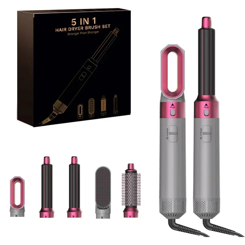 5 In 1 Hair Dryer And Styler Kit With Professional Hot Air Brush Curling Iron Hair Straightener For Curling And Straightening