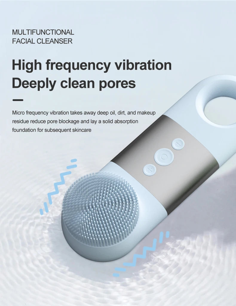 Hot Cold Facial Cleansing Brush Waterproof Face Scrubber Device Rechargeable Face Brush Electric Silicone Face Exfoliating Tool