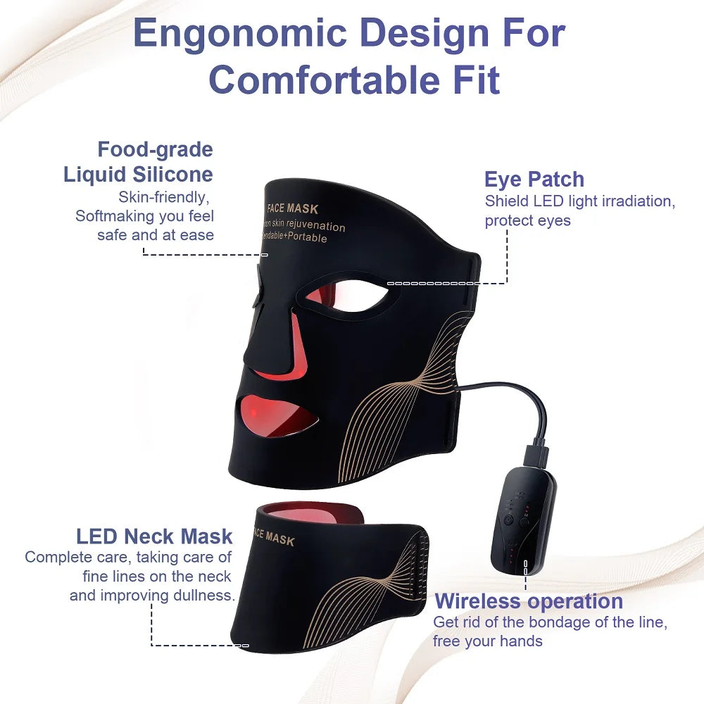 Silicone LED Mask Face With Neck 7 Colors LED Light Photon Therapy Anti Aging Rejuvenation Brighten Repair Skin Wireless Use