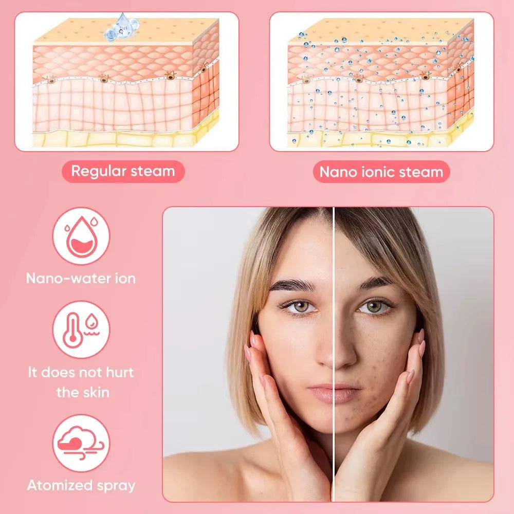 Facial Steamer Hot Cold Warm Mist Humidifier Face Deep Cleaning Vaporizer Nano Ionic Sprayer Salon Home Ozone Skin Moisturizer