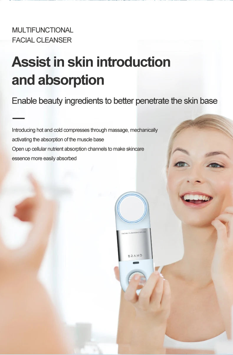 Hot Cold Facial Cleansing Brush Waterproof Face Scrubber Device Rechargeable Face Brush Electric Silicone Face Exfoliating Tool