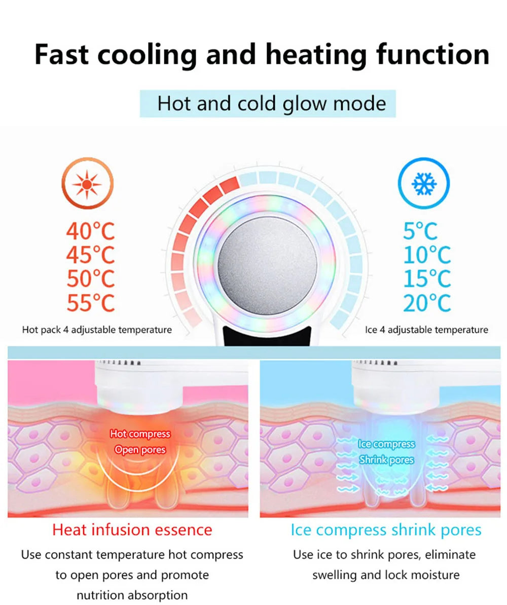 Cryotherapy Face Care Device Hot Cold Hammer Blue Photon Acne Treatment Facial Massager Skin Lifting Rejuvenation Beauty Machine