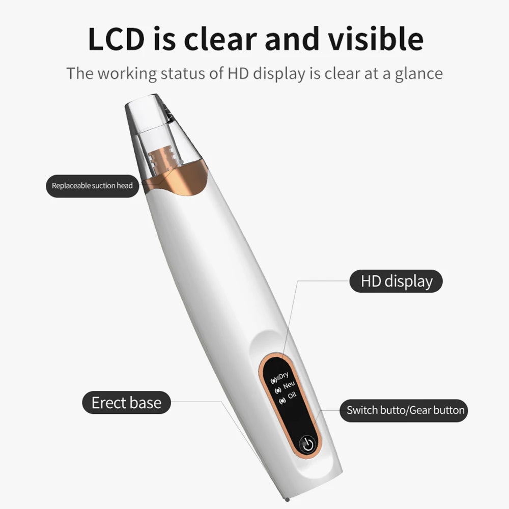 Blackhead Remover Facial Pore Cleaner 3 Suction Power Electric Pimple Acne Extractor Tool Face & Nose Whiteheads Vacuum Removal