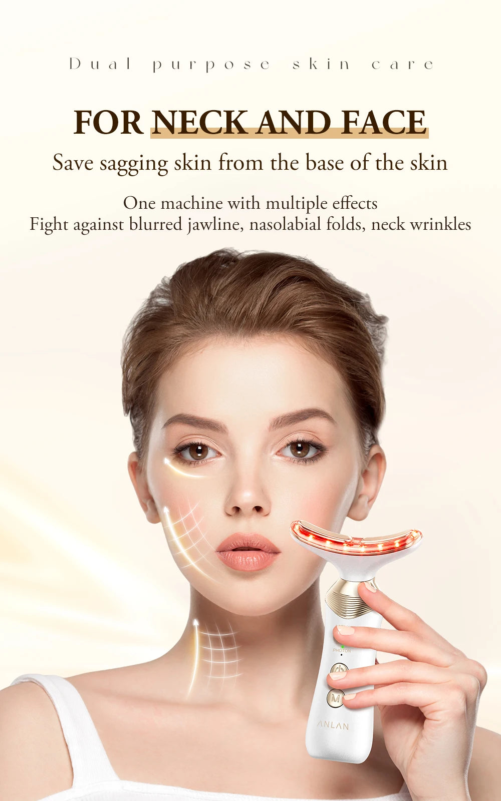 ANLAN Dual Polar Neck Beauty Device with 24K Gold Anti-aging Remove Double Chin Facial Lifting 5 Color LED Warm Facial Massager