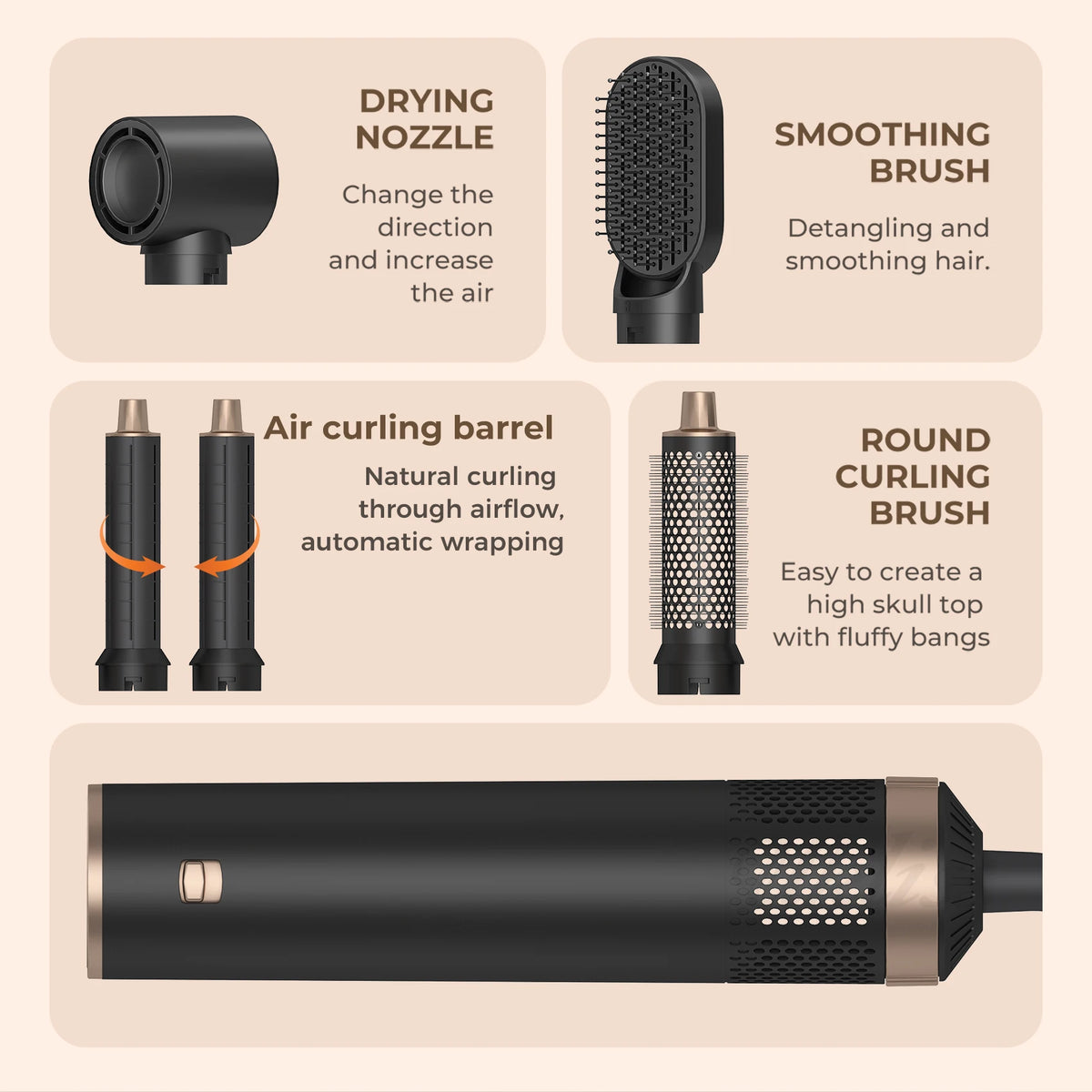 UKLISS 5 in 1 Blow Dryer Brush, Hair Dryer Brush Air Curler Air Curling Wrap Styler, Hot Air Brush Negative Ion Curler