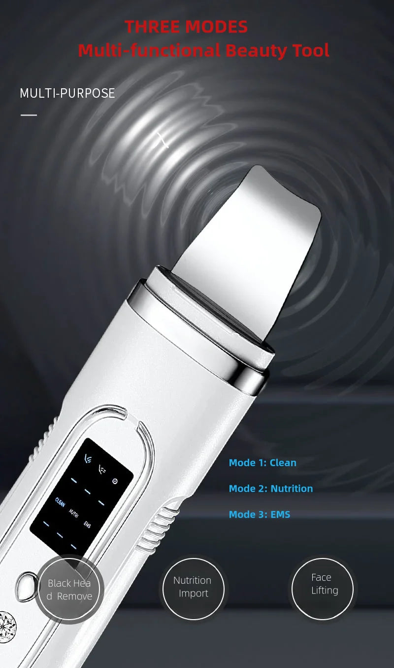 Ultrasonic Skin Scrubber Electric Facial Cleansing Pore Deep Cleanser Acne Blackhead Remover Peeling Shovel Device BeautyMachine