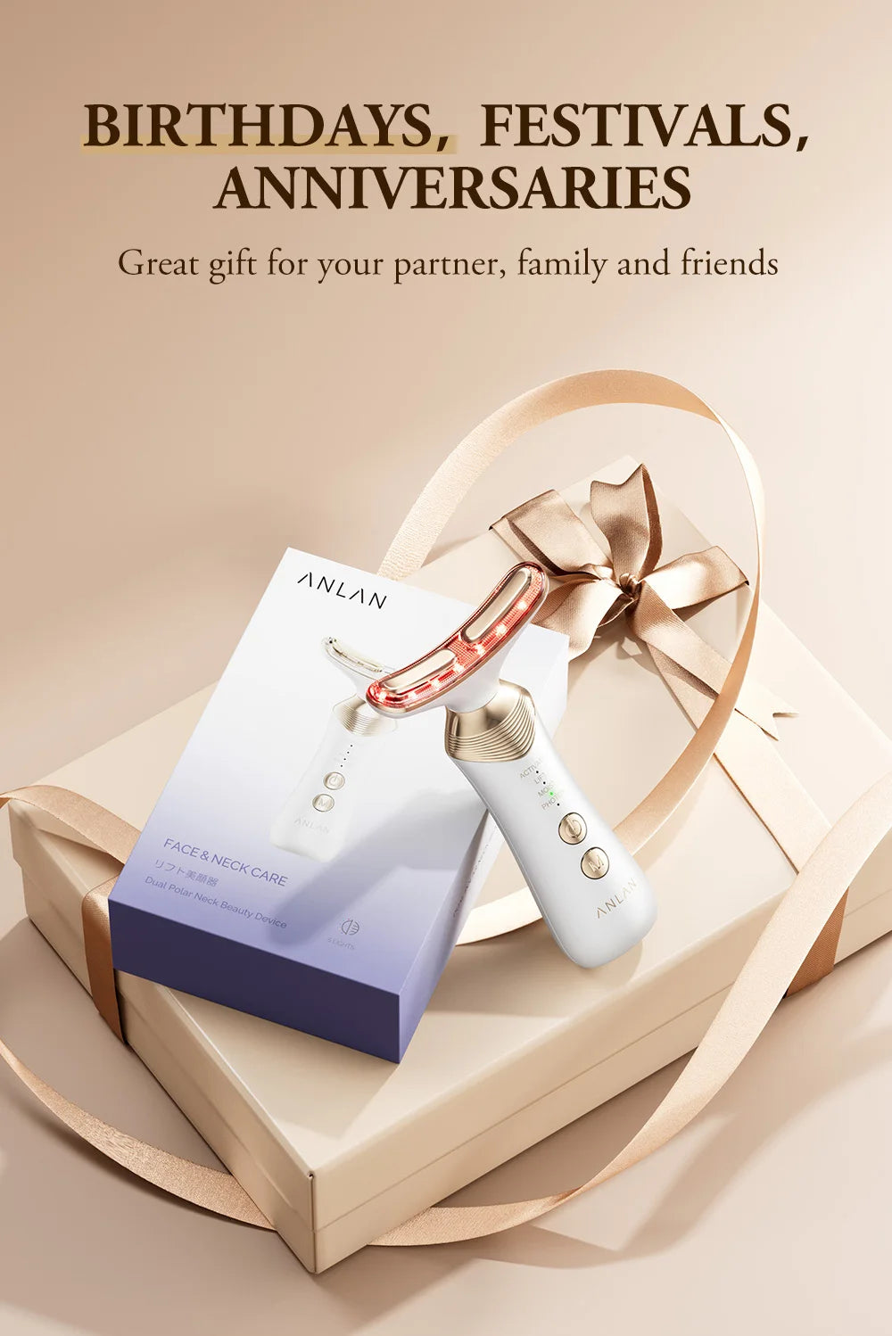 ANLAN Dual Polar Neck Beauty Device with 24K Gold Anti-aging Remove Double Chin Facial Lifting 5 Color LED Warm Facial Massager