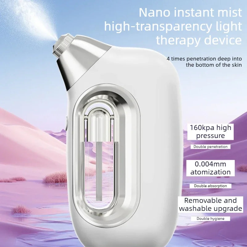 Handheld High Pressure Hydrating Facial Steamer Nano Ionic Mist Sprayer 5ml Detachable Essence Bottle Long-lasting Moisture Lock