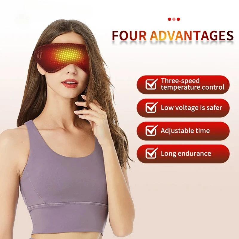 Heating Massage Eye Mask - Hot Compress Relieves Fatigue Dark Circles Aids Sleep 3 Gears Heat & Vibration (For Eye Strain)