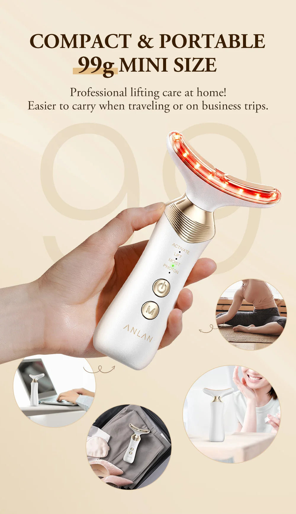 ANLAN Dual Polar Neck Beauty Device with 24K Gold Anti-aging Remove Double Chin Facial Lifting 5 Color LED Warm Facial Massager