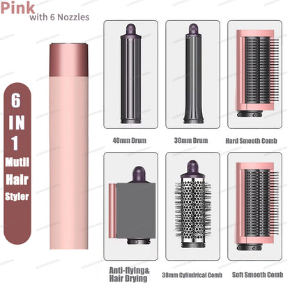 220V Hair Curler 6In1 Multi Hair Styler Curling Iron Hot Air Brush 20/30mm Auto-Curling Barrel Soft Straightening Brush HairDrye