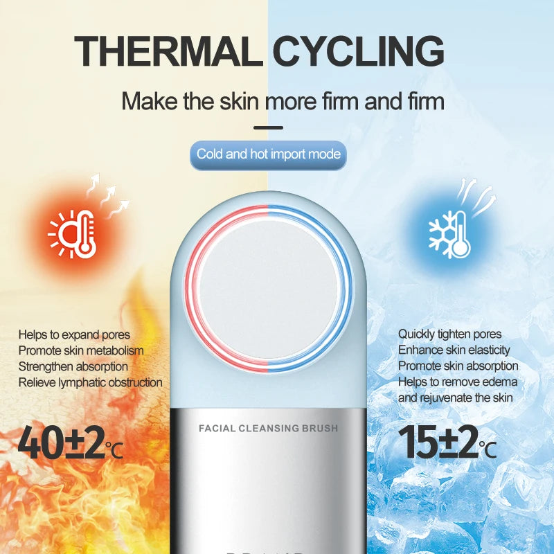 Hot Cold Facial Cleansing Brush Waterproof Face Scrubber Device Rechargeable Face Brush Electric Silicone Face Exfoliating Tool