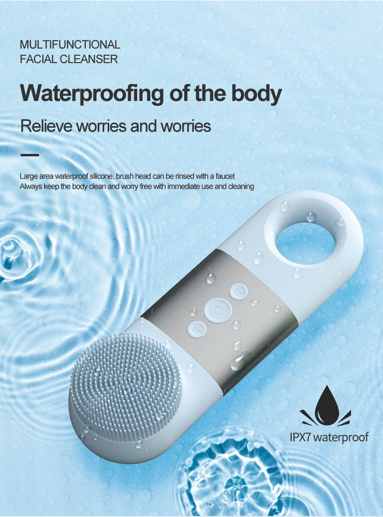 Hot Cold Facial Cleansing Brush Waterproof Face Scrubber Device Rechargeable Face Brush Electric Silicone Face Exfoliating Tool