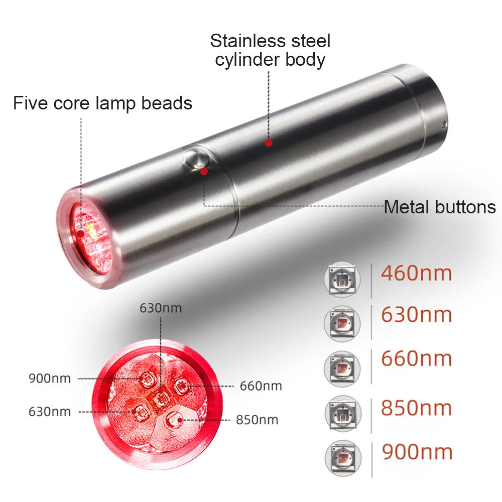 Blue & Red Light Therapy Device with 5 Wavelengths Near Infrared 900nm Light Therapy for Body Relief Acne Treatment Skin Health